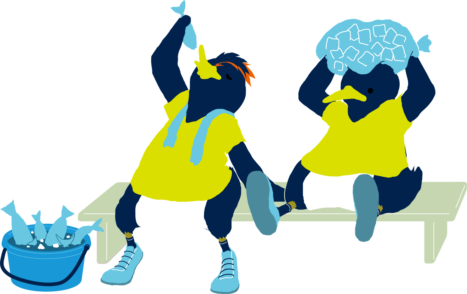 ベンチで休むペンギンのイラスト